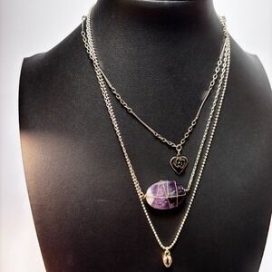 Pendant Necklace Lot Silver Tone Delicate Witchy Goth Rose Stone